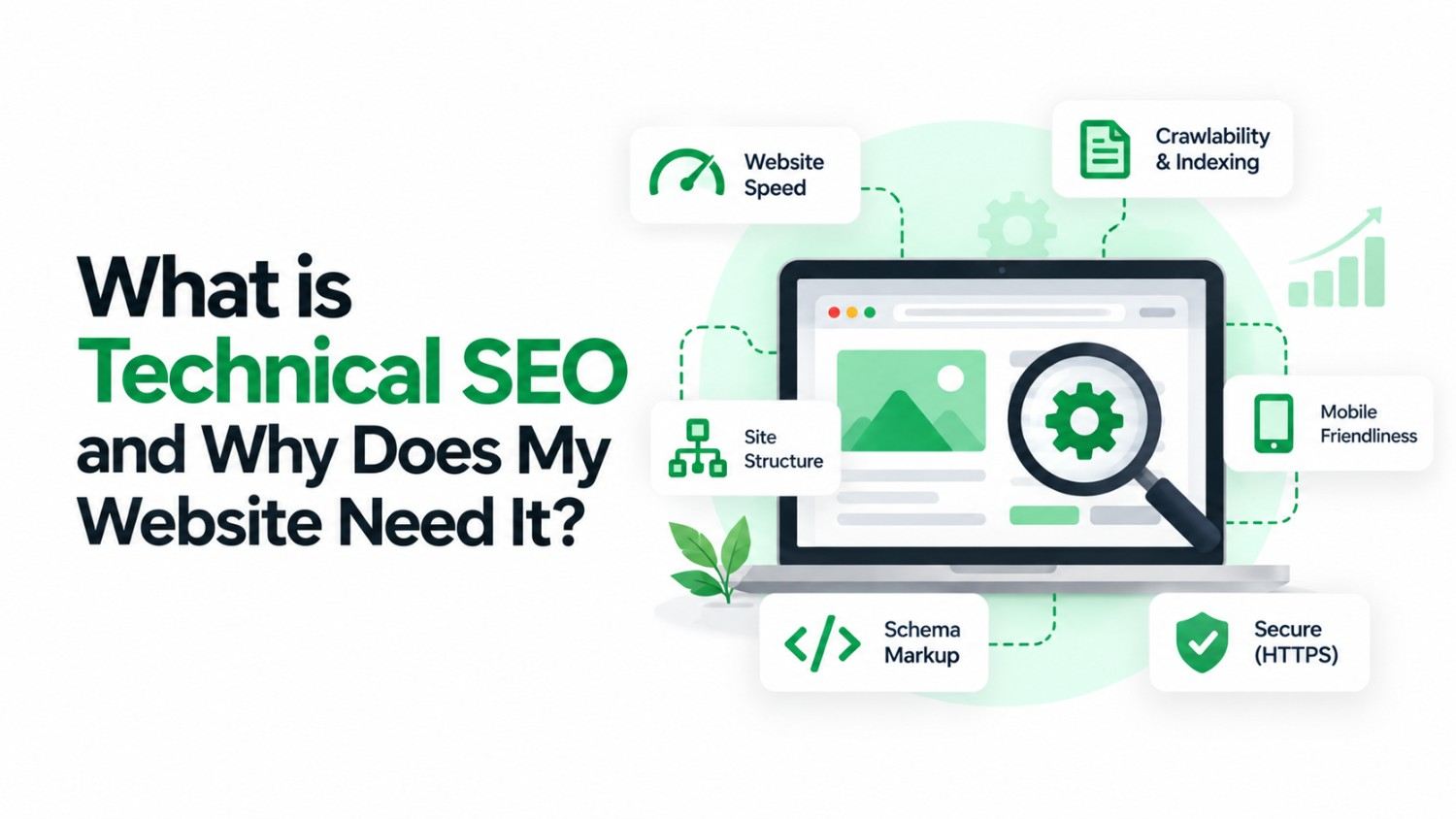 What is technical SEO, covering site speed, crawlability, indexing, mobile friendliness, schema markup and HTTPS